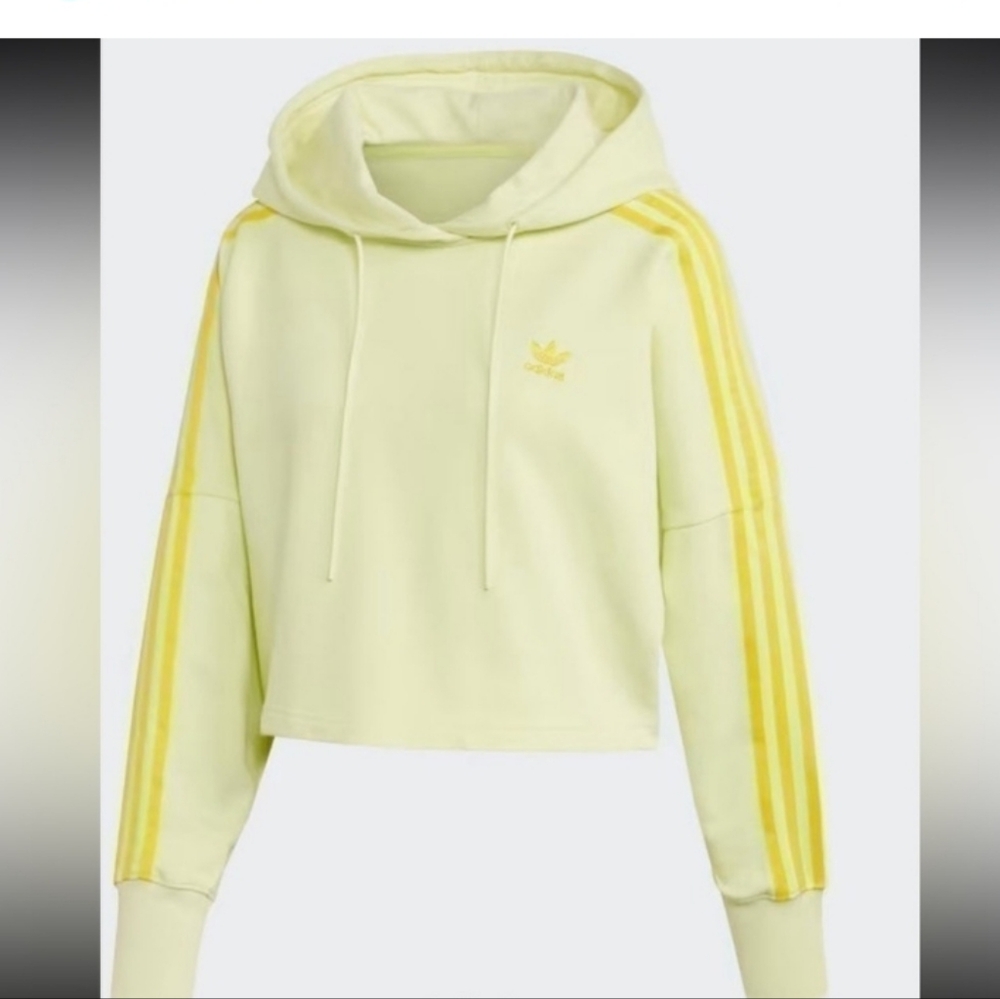 Adidas Trefoil Logo iced yellow crop hoodie sweatshirt large